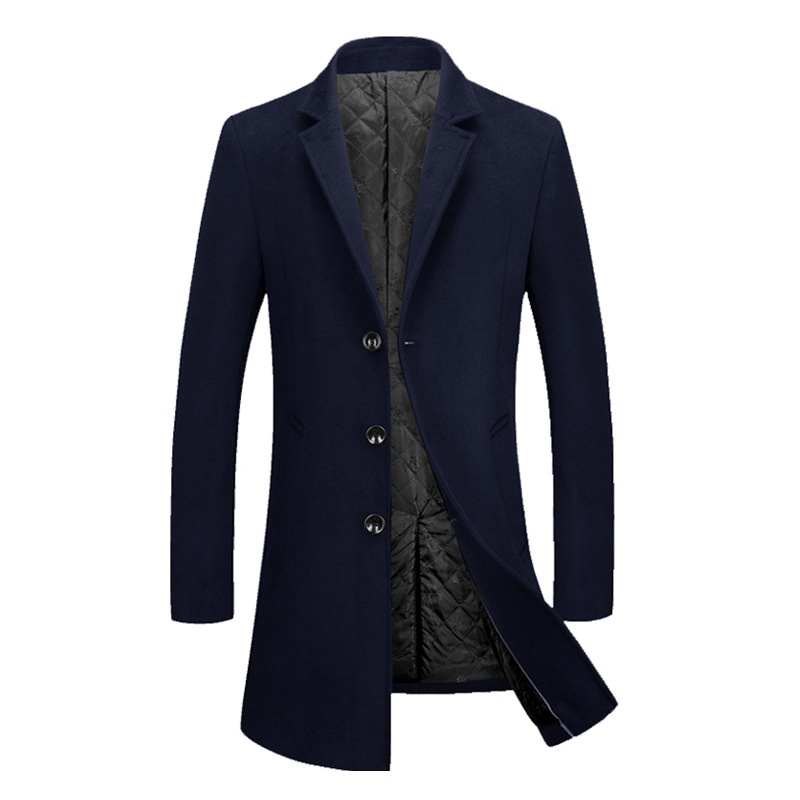 Winter Men's Lapel Mid-length Slim Woolen Coat Solid Color Windbreaker Jacket Tops