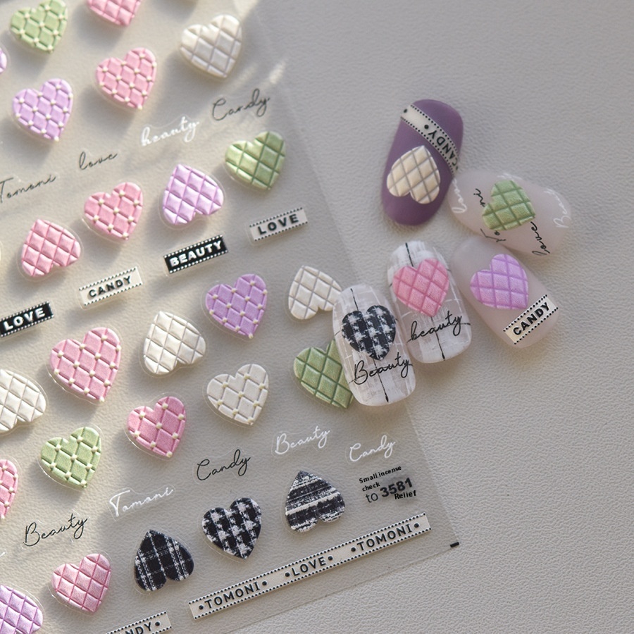 Tomoni Relief Nail Stickers Hot Cute Nail Stickers Japanese Style Small Fragrance Grid3581