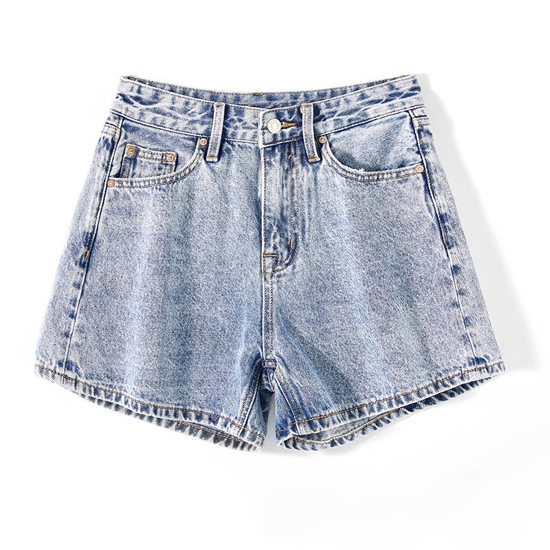 Washed-out High-waisted Denim Shorts For Pear-shaped Figures