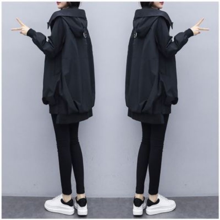 Medium-length Fat Mm Autumn Windbreaker Female Autumn And Winter Korean Version Of Casual Hoodie Temperament Coat - 4