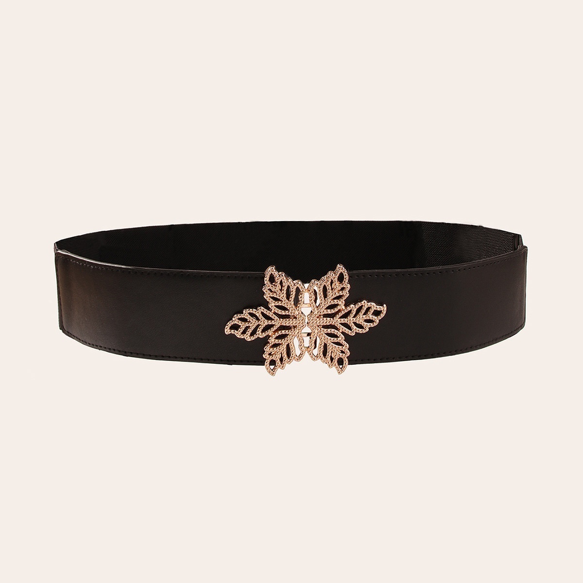 Style Women's Elastic Leaf Buckle Black Waist Seal Fashionable And Elegant
