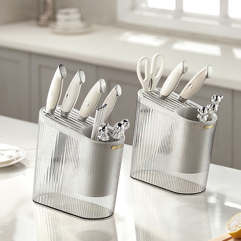 Slanted Knife Holder Chopstick Barrel Integrated Kitchen Knife Storage Rack Kitchen Knife Countertop PETChopstick Barrel Knife Storage