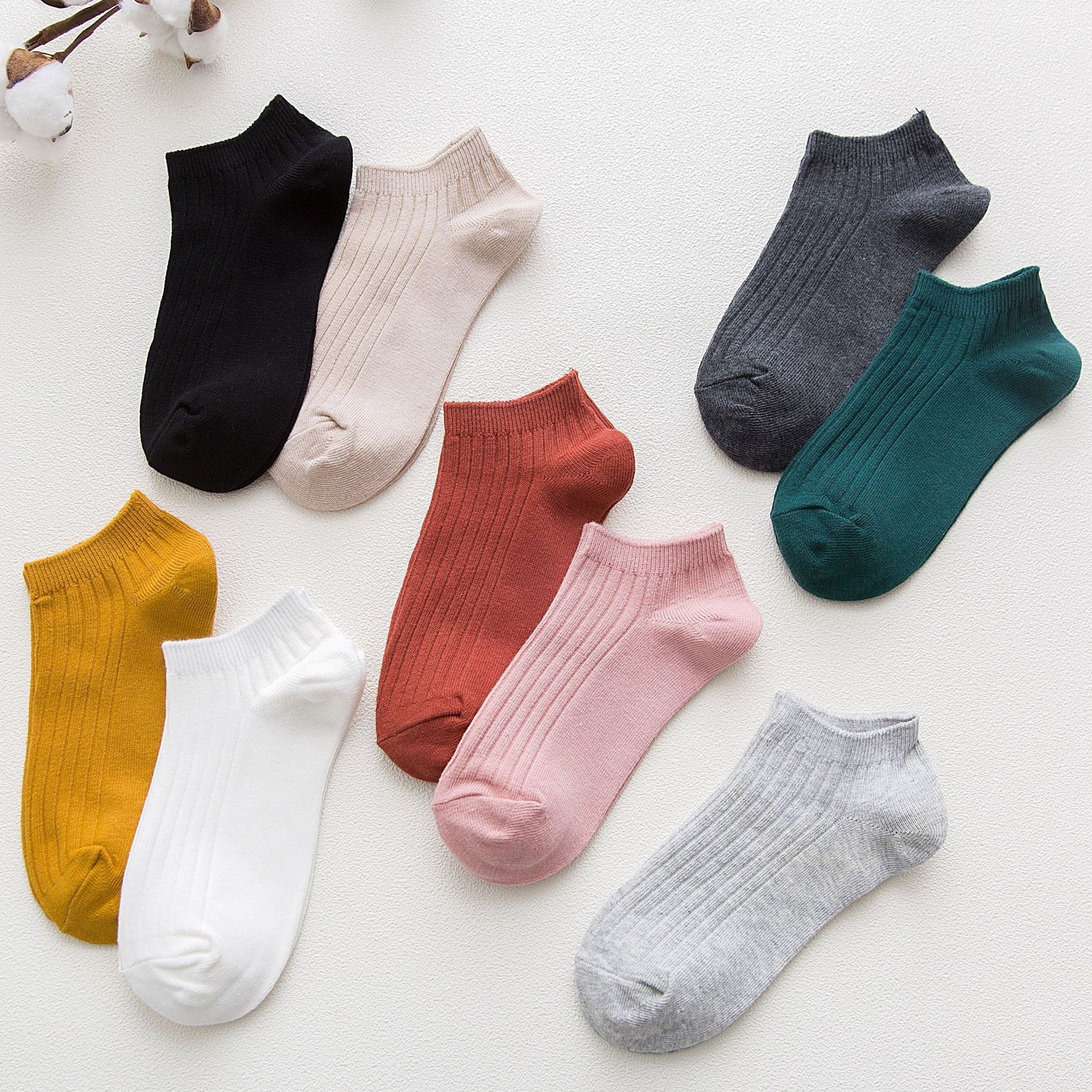Double Needle Socks For Women Spring And Summer Solid Color Boat Socks For Women All-match Retro Draw Socks Cotton Breathable Women Socks