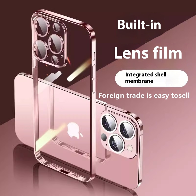 Suitable For Iphone17 Electroplated Tpu Transparent Mobile Phone Case Apple 16 With Lens Film 15Pro Anti-Fall Protective Cover 14