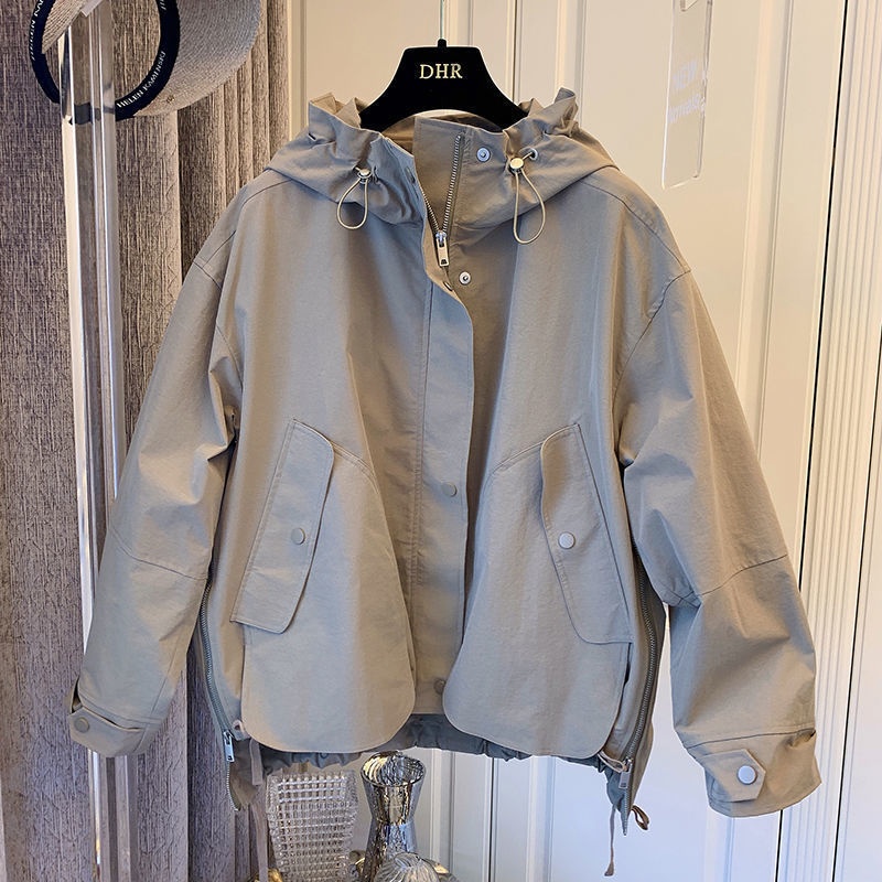 Casual Loose Stitching Large Pocket Zipper Style Jacket