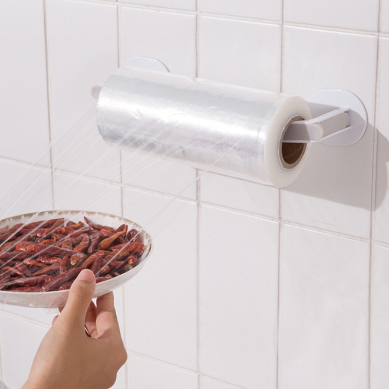 Wall-mounted Paper Roll Holder Kitchen Multi-purpose Plastic Wrap Storage Rack Punch-free Cabinet Rack Rag Storage Rack