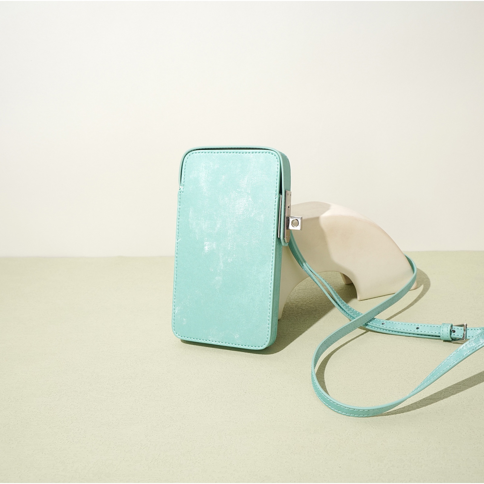 Chinese Style Satin Cowhide Texture Mobile Phone Genuine Leather Mini Small Square Bag