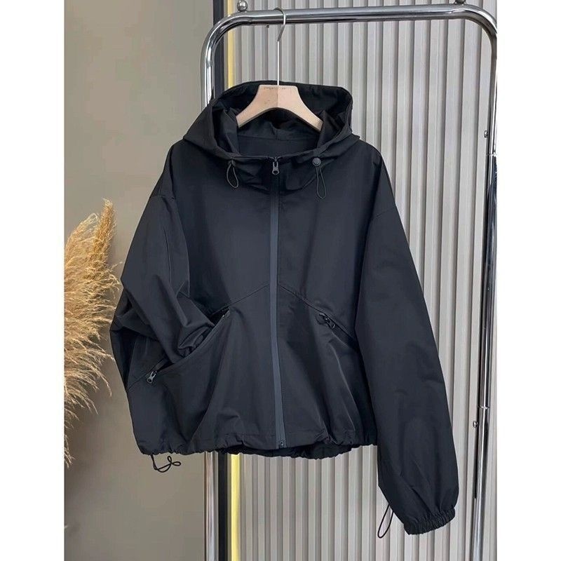 Black Jacket Coat Women's Explosions Loose Hooded Small Jacket Western Style Casual Top Y