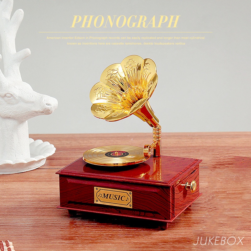 Creative Classical Elegant Rotating Record Phonograph Music Box Music Box Home Decoration Ornaments Teacher's Day Gift