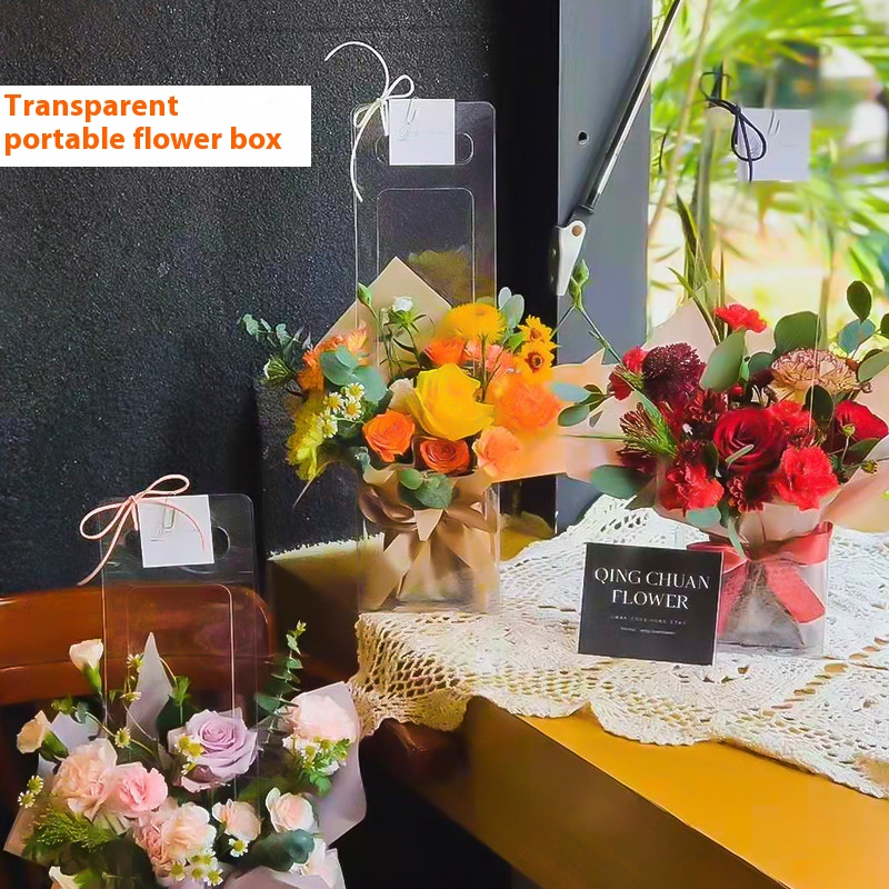 Mother's Day Transparent Portable Flower Box Single Bouquet Handbag Fully Transparent Portable Flower Box Flower Bag Flower Shop