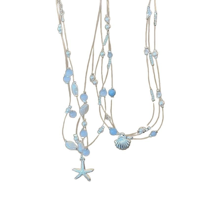 Seaside Holiday Style Shell Light Luxury Rope Sweet Clavicle Chain Niche Design Woven Beaded Starfish Necklace