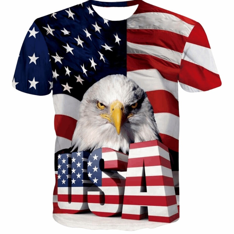Fashion Summer T-shirt Independence Day American Flag Eagle Pattern3 DDigital Printing Loose Short Sleeve One Piece Dropshipping