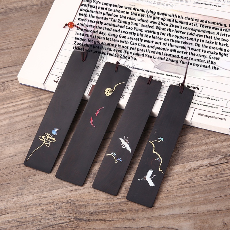 National Cultural And Creative Forbidden City Wooden Chinese Style Gift Small Fresh Creative Mother-of-pearl Hand-painted Pipa Mahogany Bookmark