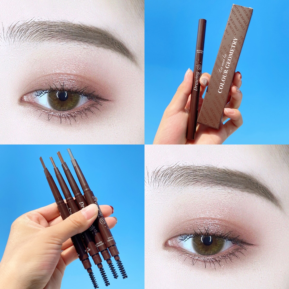 Double-headed Eyebrow Pencil Waterproof Thin Head Not Easy To Fade Eyebrow Powder Automatic Rotation Cosmetics Makeup Drainage