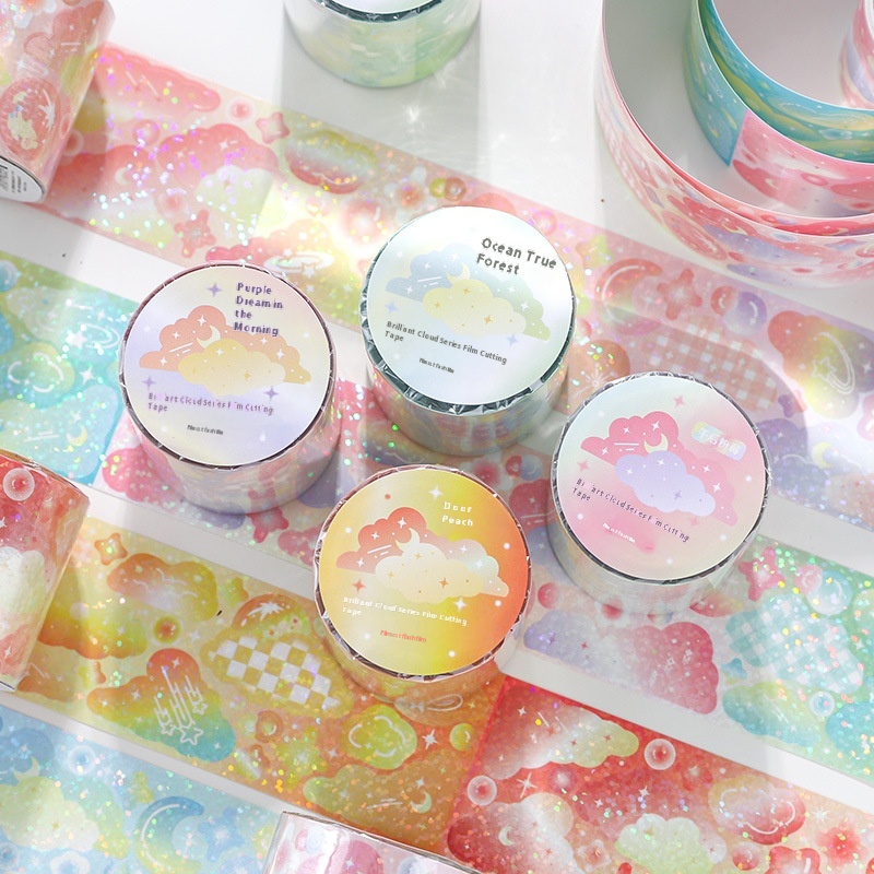 Paper Traces Brilliant Clouds Series Cut Film Guka Tape Cute Cartoon Flash Film Handbook Decoration Material Collage