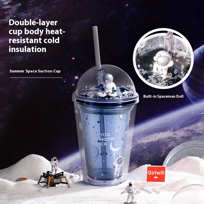 Space Water Cup Summer Creative Straw Cup Net Celebrity Cartoon Plastic Water Cup Female Cute Children's Cup Gift