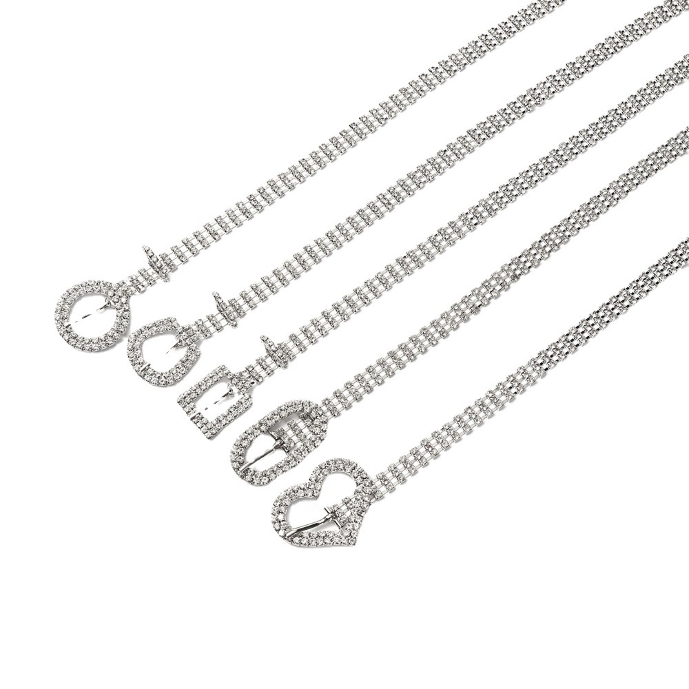 European And American Sweet Ladies Three-row Diamond Belt Fashionable All-match Clothing Full Diamond Belt Full Diamond Waist Chain Accessories