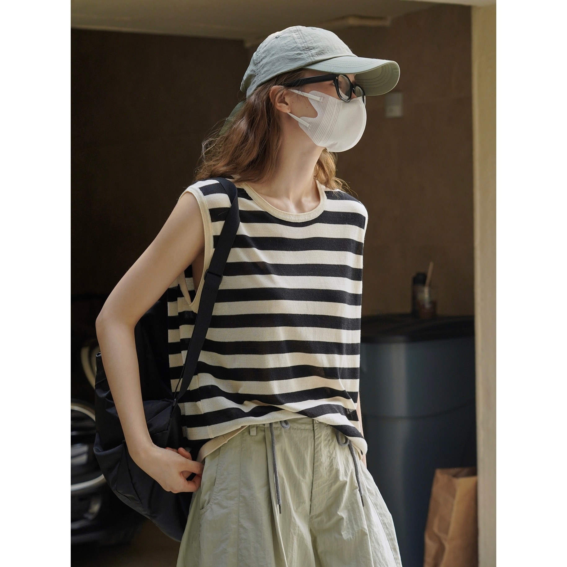 Summer Korean Lazy Loose Striped Knitted Vest Loose Slim Cool Casual Vest Female