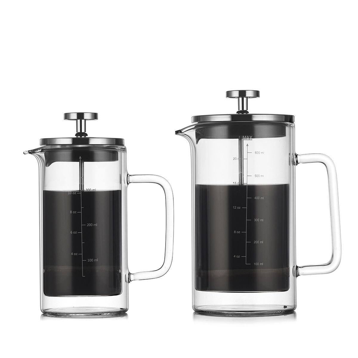 Heat-resistant Straight Double-layer French Press Glass Coffee Pot Household Coffee Utensil French Filter Press Hand Brewing Pot With Scale