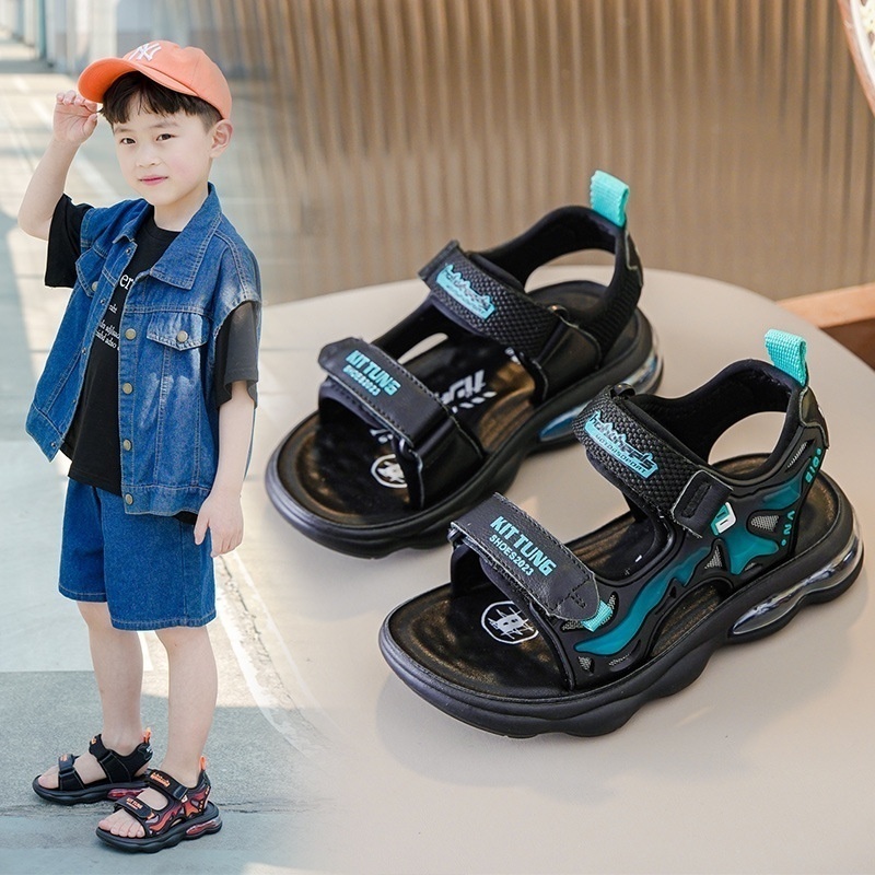 Boys Sandals Summer Children's Casual Soft Bottom Non-slip Medium And Large Children's Boys Air Cushion Leather Beach Shoes