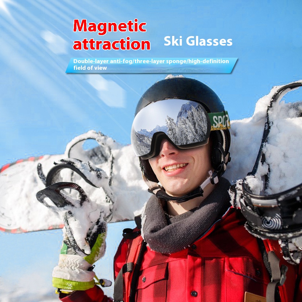 Ski Goggles Double-layer Anti-fog Spherical Magnetic Ski Goggles Outdoor Windproof And Snowproof Goggles