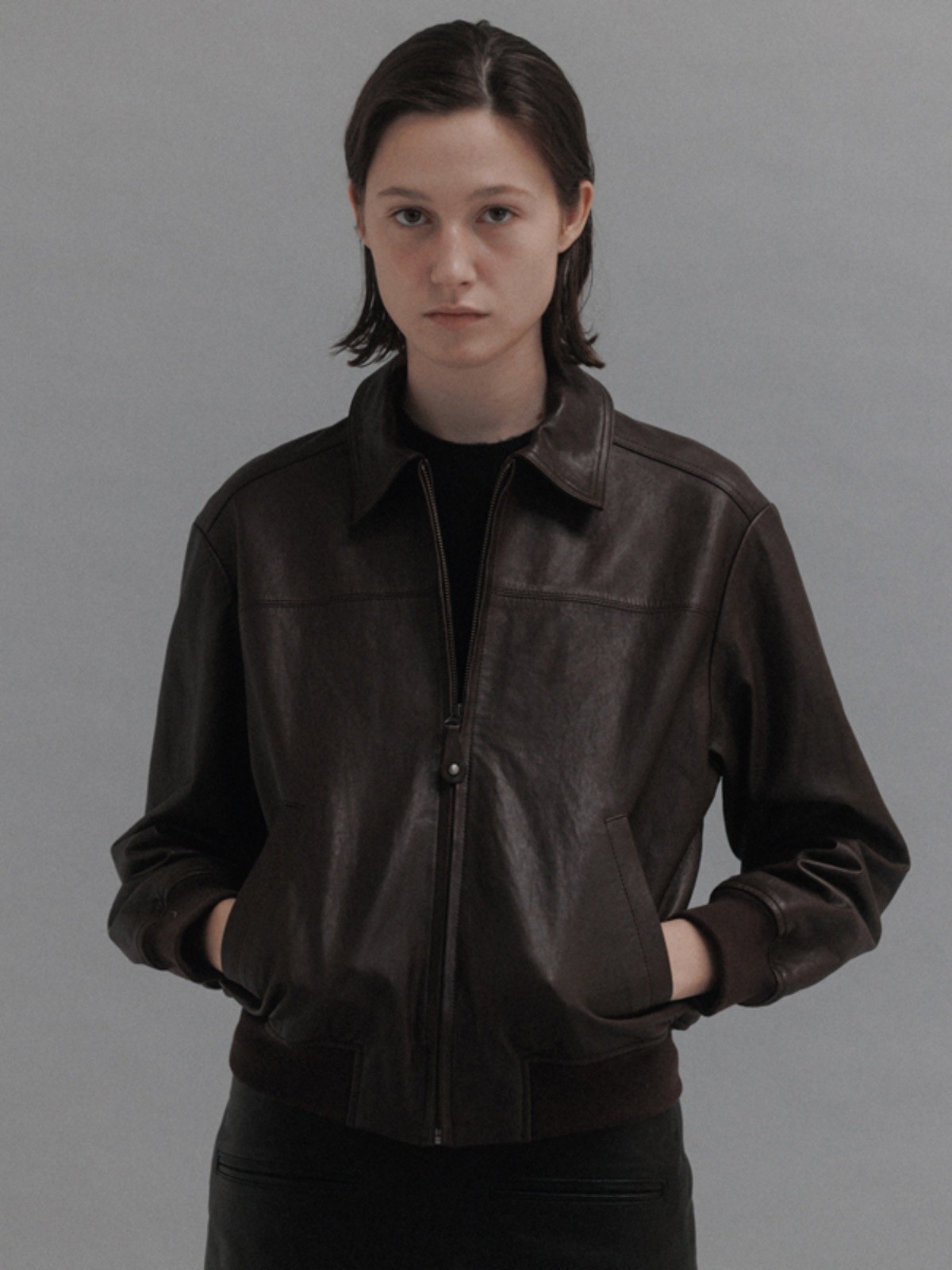 In Stock Nothing Written Leather Jacket 25 Korean Style Solid Color Retro Loose Lapel Coat For Women