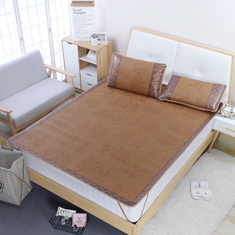Summer Rattan Mat Three-piece Set Foldable1.5m1.8m0.9 Dormitory Double-sided Ice Silk Mat