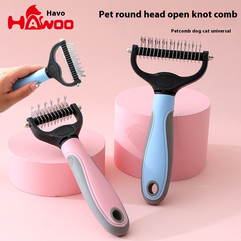 Simple Foam Shell Plastic Needle Comb Round Head Detangling Comb Anti-knot Pet Hair Removal Comb Pet Supplies