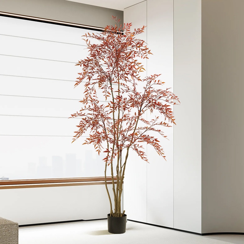 Nordic Style Simulation Green Plant Nandina Domestica Potted Home Interior Decoration Ornaments Autumn Green Maple Tree Fake Plant