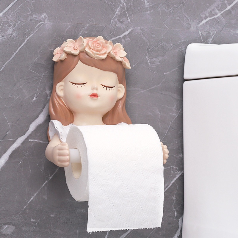 If European Creative Punch-free Bathroom Wall-mounted Toilet Paper Holder Bathroom Decorative Tissue Box Fairy Toilet Paper Roll