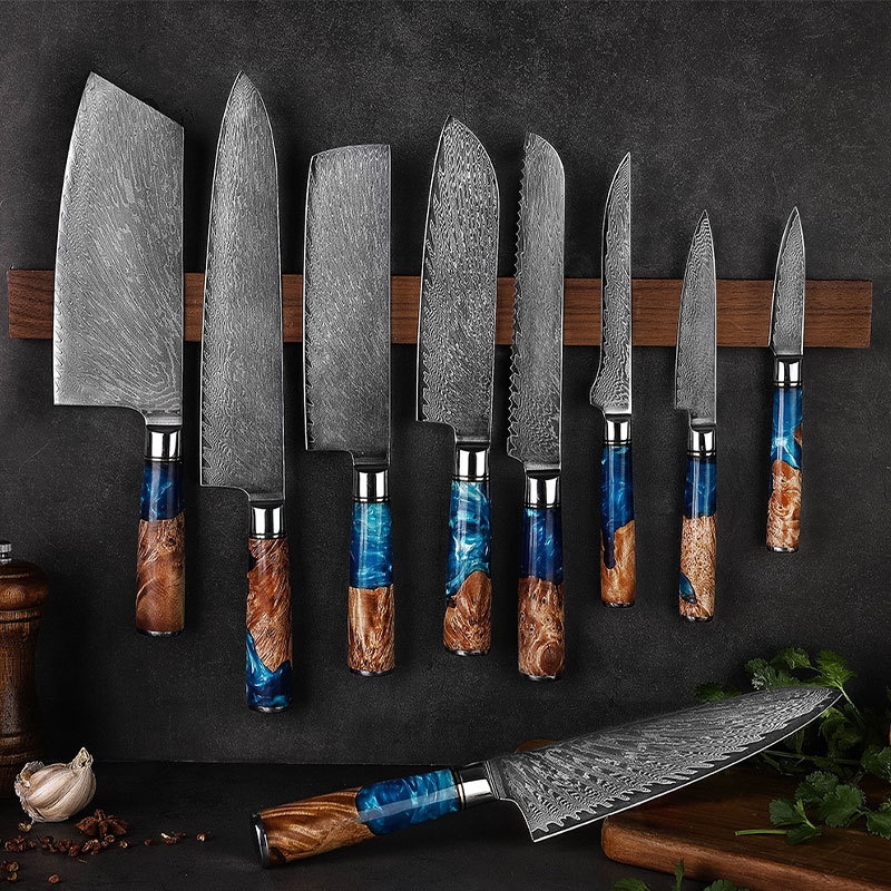 Damascus Steel Chef's Knife,Household Vegetable Knife,Kitchen Boning Knife,Resin Handle,Serrated Bread And Fruit Knife