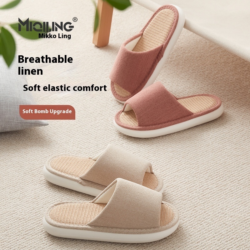Four Seasons Linen Slippers Women Home Spring And Autumn Thick Bottom Non-slip High Value Cotton And Linen Slippers Indoor Home Men