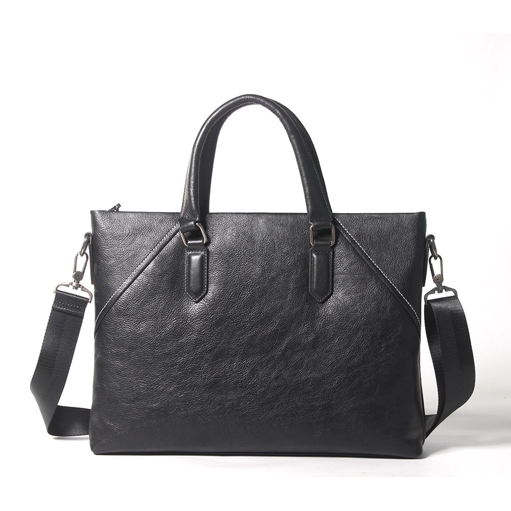 Men's First Layer Cowhide Genuine Leather Handbag Casual Business Bag Large Capacity Tree Paste Vegetable Tanned Leather Computer Bag