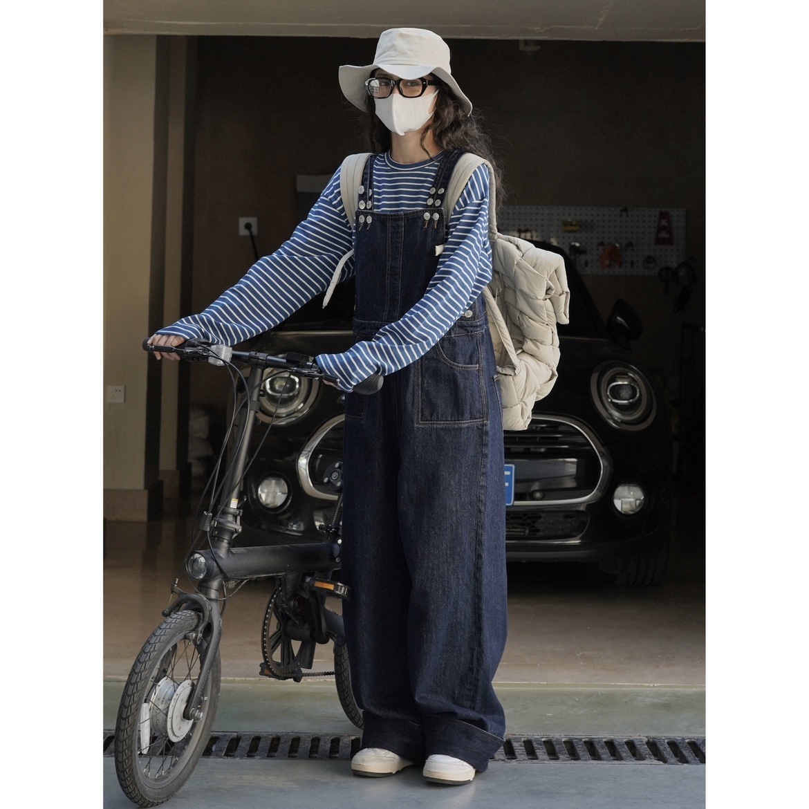 Louvre Spring Japanese Retro Wide-leg Workwear Denim Overalls Adjustable Loose Slimming Casual Pants Women