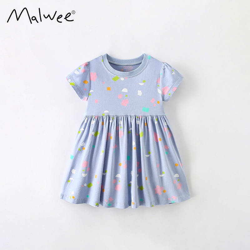 Malwee Girls Dress Summer European And American Small Children's Casual Round Neck Short Sleeve Children's Dress Princess Dress