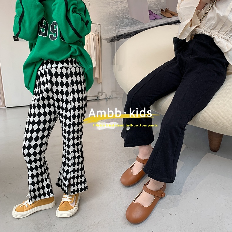 Amo Beibei Spring And Autumn Children's Clothing Children's Slit Children's Pants Girls Baby Retro Slim High Elastic Bell-bottom Pantsy