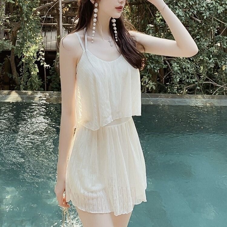 Swimsuit Women's Conservative Summer Belly Covering Slim Super Immortal Fan Conjoined Explosions Lace Swimsuit