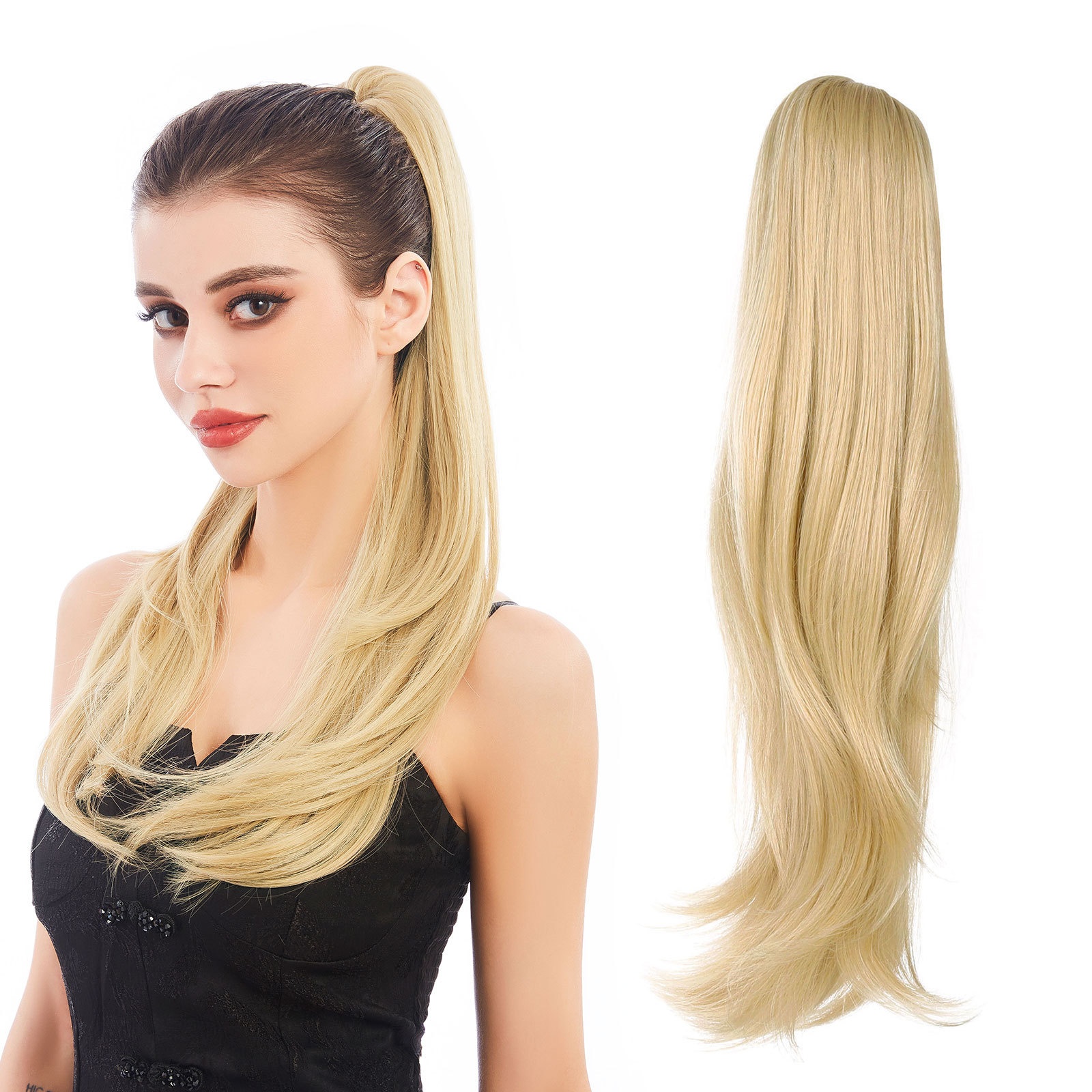 European And American Micro-roll Long High Temperature Silk Tiger Clip Grip Ponytail High Ponytail Wig Women