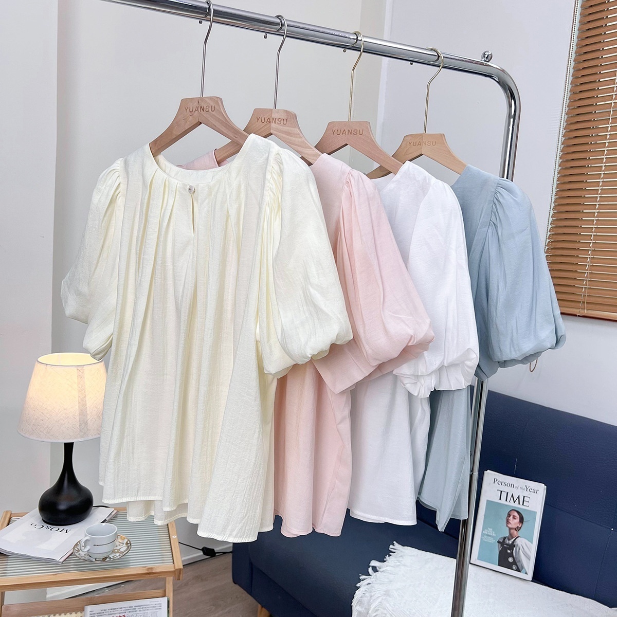 Summer Loose Round Neck Temperament Versatile Fashion Simple Chanel Style Tops Women's Puff Sleeve Baby Shirt