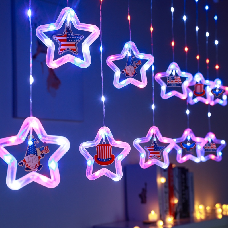 LEDCurtain Lights Independence Day Room Decoration Atmosphere String Lights USAFlag Light String