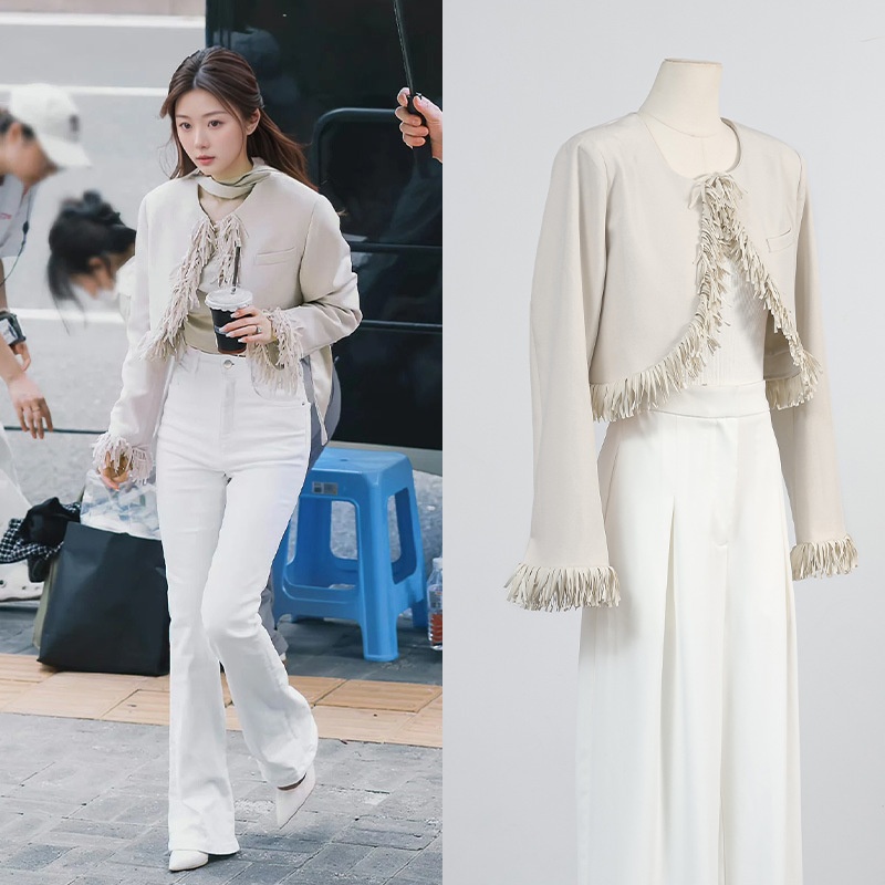 Lusi Tassel Short Jacket, Unique Design, Versatile, Youthful, Early Autumn Cardigan Long-sleeved Top