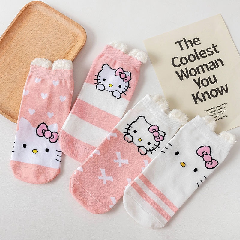 Socks Three-dimensional Ear Short Socks Summer Cute Cartoon Pink Shallow Mouthy Japanese Cat Shallow Mouth Socks