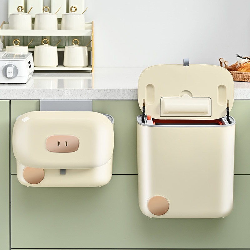 Punch-free Wall-mounted Kitchen Trash Can With Lid Trash Can Toilet Sanitary Bucket High-value Pig Nose Storage Bucket