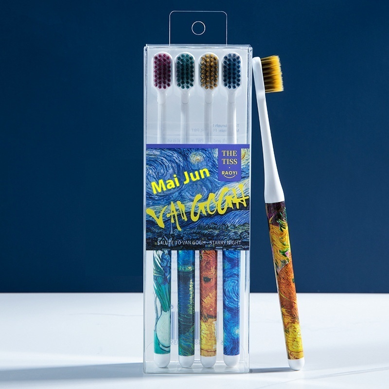 Adult Round Handle Starry Sky Printed Soft Bristle Toothbrush Four Packs Household Oral Cleaning Fine Soft Bristle Toothbrush S