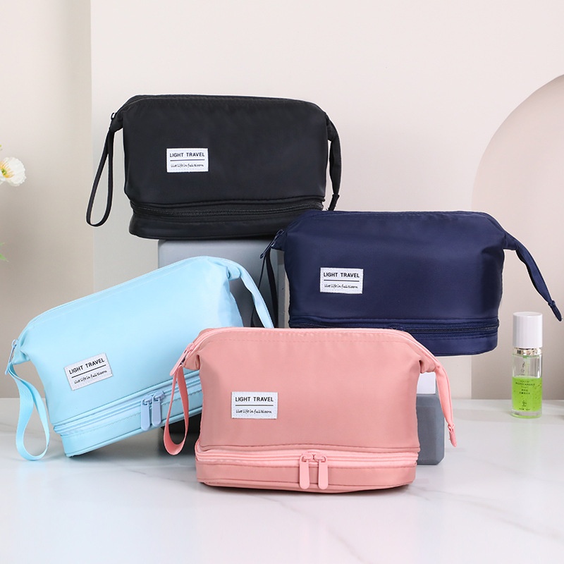 Large Capacity Double-layer Toiletry Bag With Dry And Wet Separation Korean Style Cosmetic Storage Bag Men's Portable Cosmetic Bag