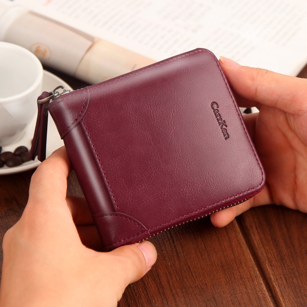 Hengsheng Short Zipper Wallet Men's Wallte Waxed Leather Soft Wallet Men's Wallet Multi-card Slot