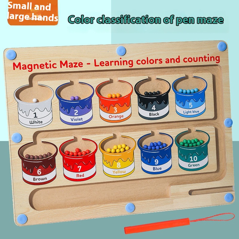 Cpc Children's Maze Toy Educational Magnetic Wooden Counting Board Magnetic Pen Maze Ball Toy Free Shipping