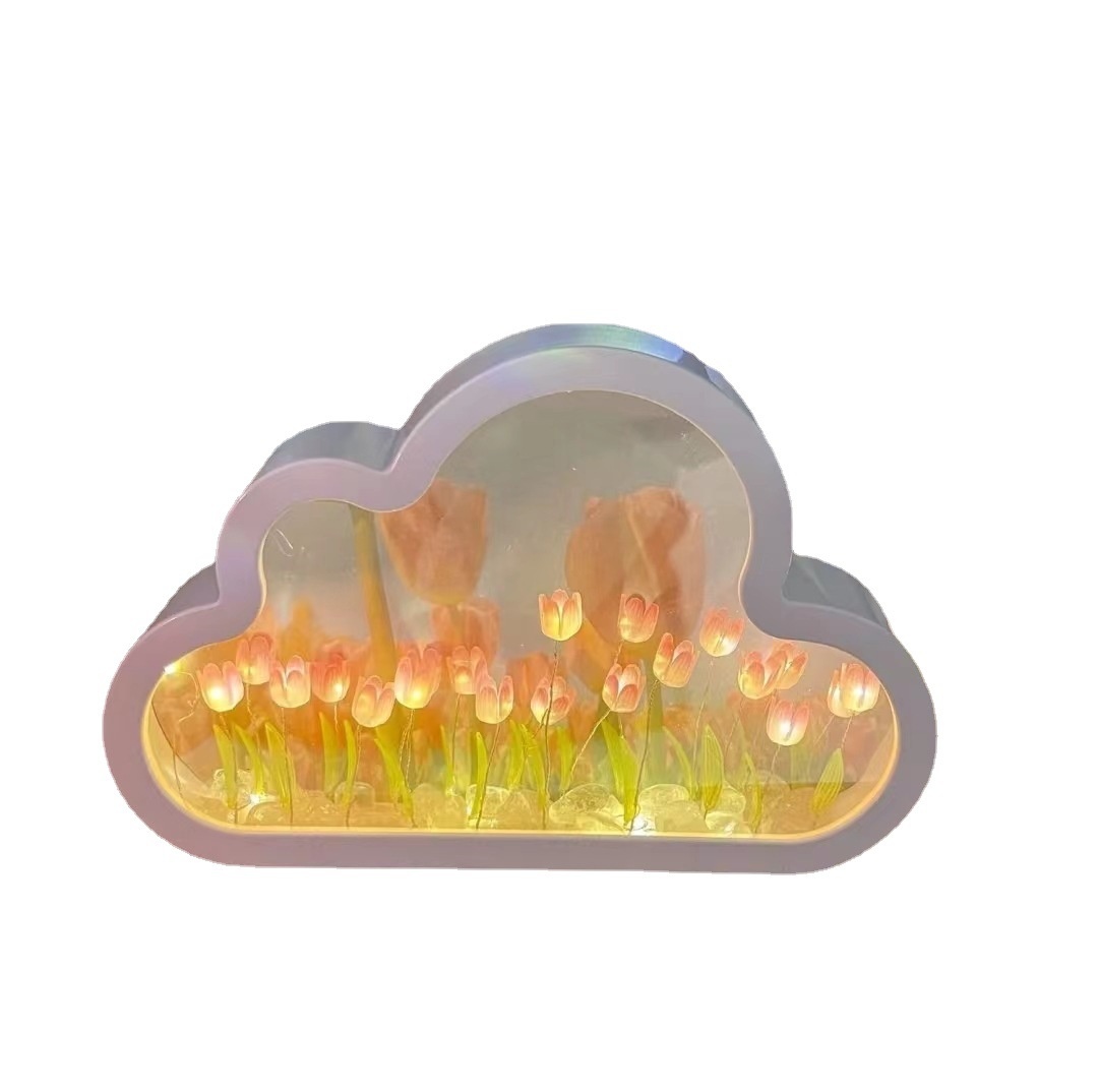 Diy Cloud Tulip Mirror Small Night Light Illuminated Decoration
