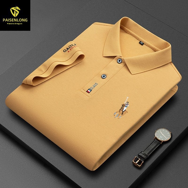 Paisonlong Men's Short-sleeved T-shirt POLOShirt Lapel Pure Cotton Embroidery Beaded Middle-aged POLOShirt Men