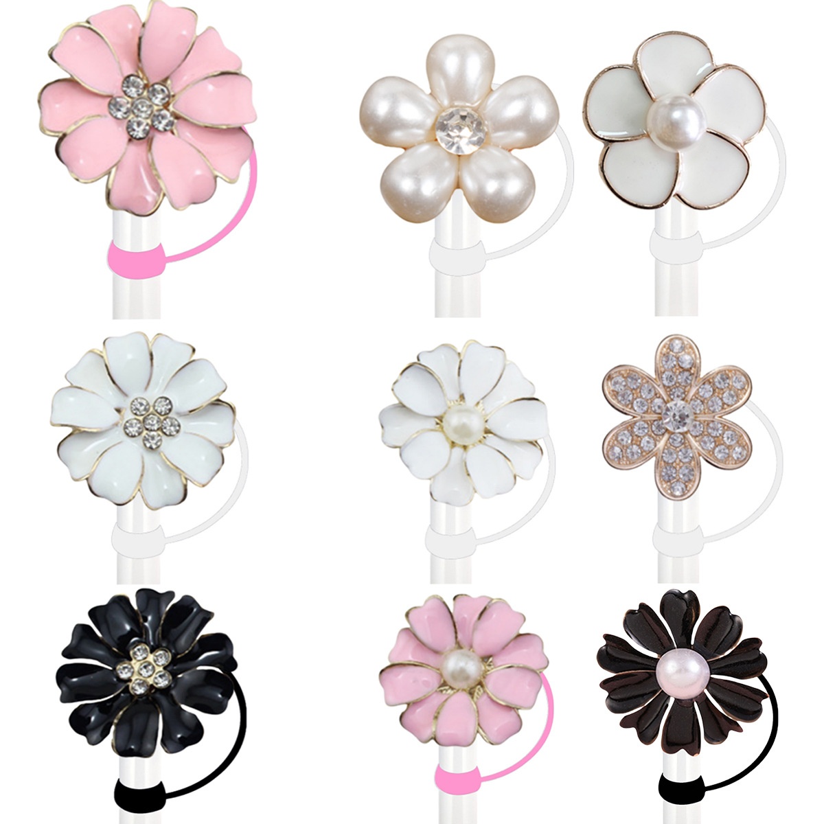 Camellia Flower Straw Cap Oil Dropping Alloy DIY Creative Dust-proof Stanley Cup Accessories Decorations Silicone Straw Cap